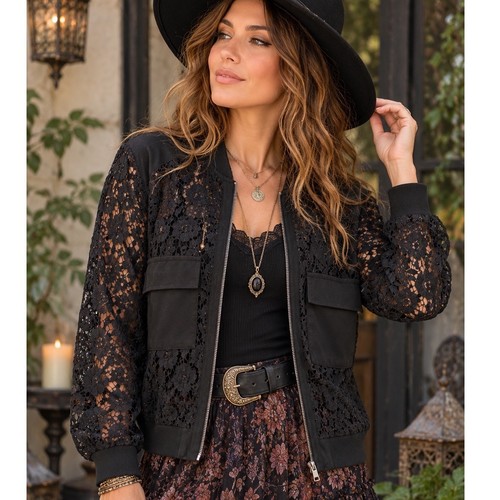 Venue black lace bomber - venue,